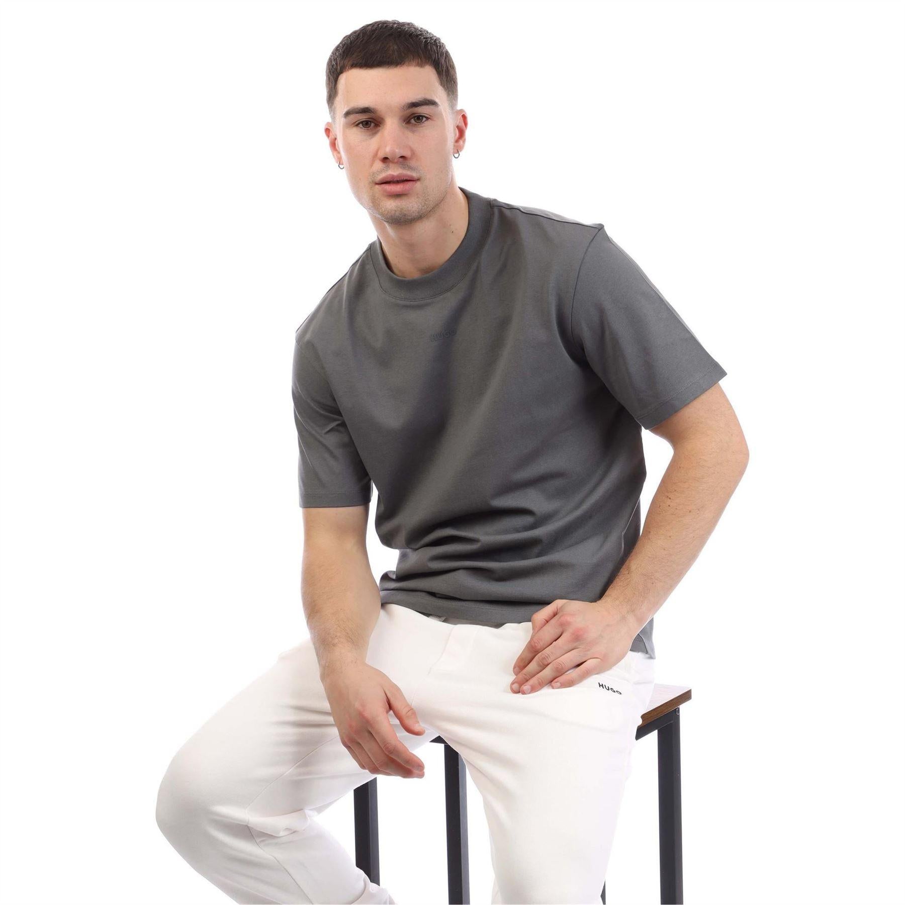Grey - Lifestyle - Hugo Mens Dapolino Logo Printed Relaxed Fit T-Shirt