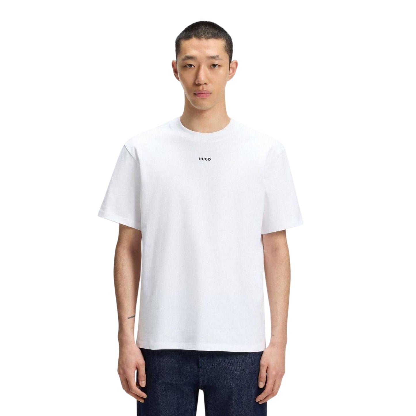 White - Lifestyle - Hugo Mens Dapolino Logo Printed Relaxed Fit T-Shirt