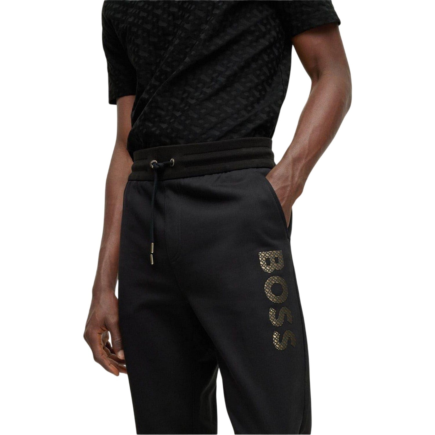 Black - Side - Boss Mens Lamont Vertical Logo Slim Joggers