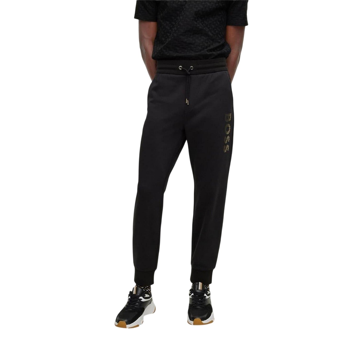 Black - Front - Boss Mens Lamont Vertical Logo Slim Joggers