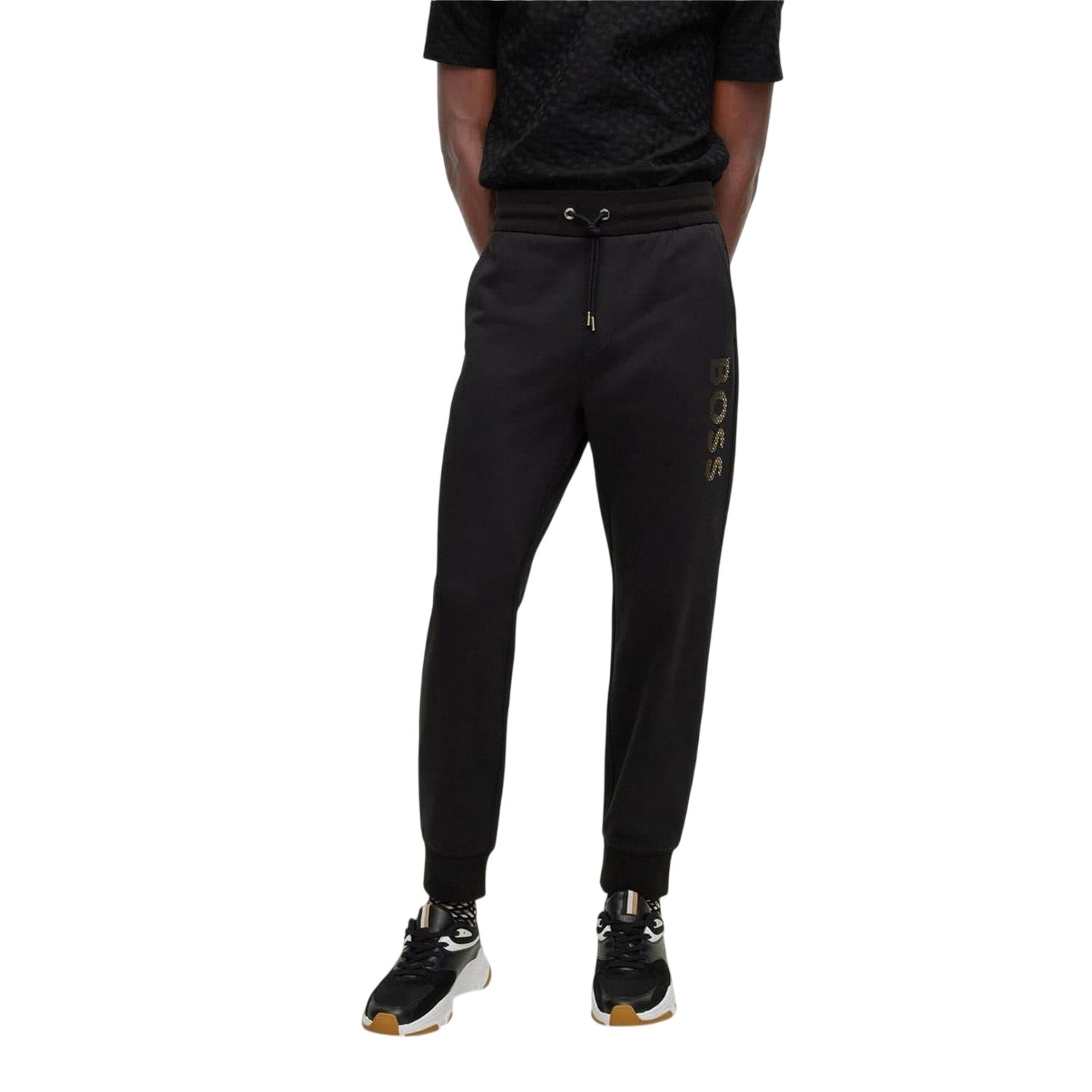 Black - Front - Boss Mens Lamont Vertical Logo Slim Joggers