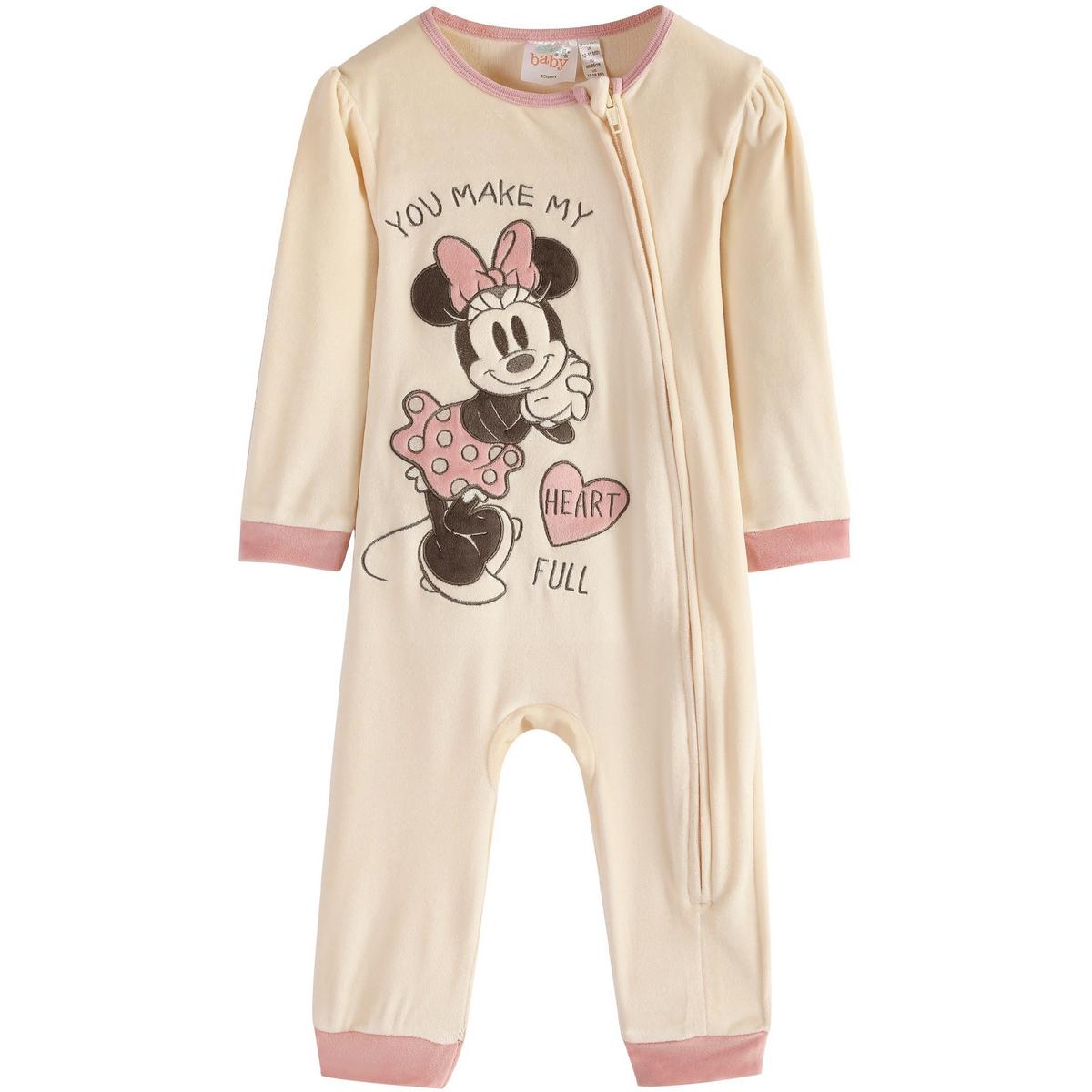 Bleach - Front - Disney Baby Girls Minnie Mouse Velvet Sleepsuit