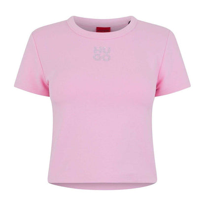 Pink - Front - Hugo Womens-Ladies Cropped Slim T-Shirt