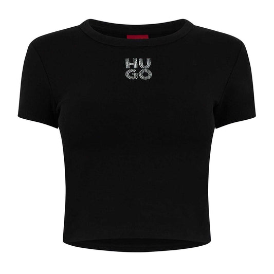 Black - Front - Hugo Womens-Ladies Cropped Slim T-Shirt