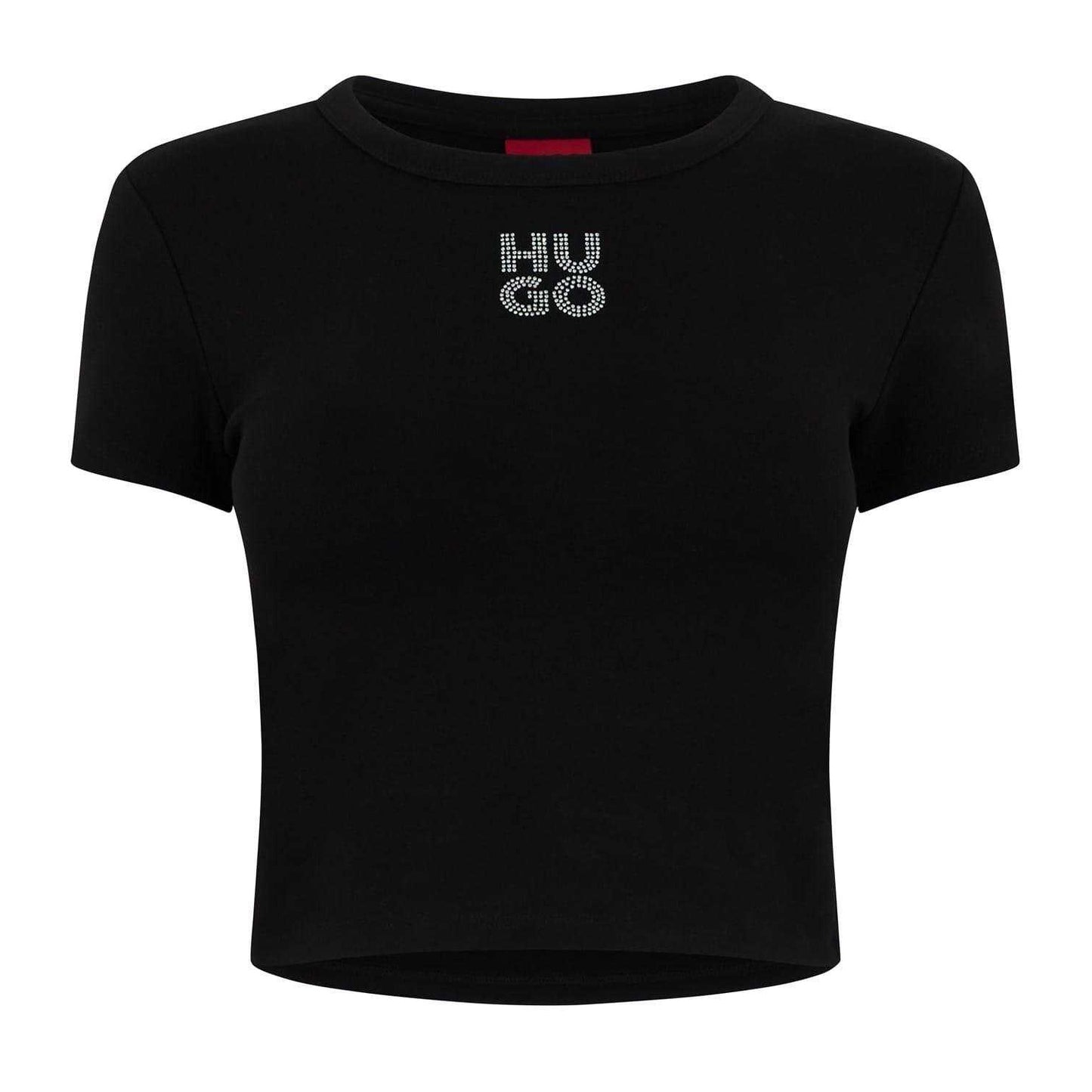 Black - Front - Hugo Womens-Ladies Cropped Slim T-Shirt
