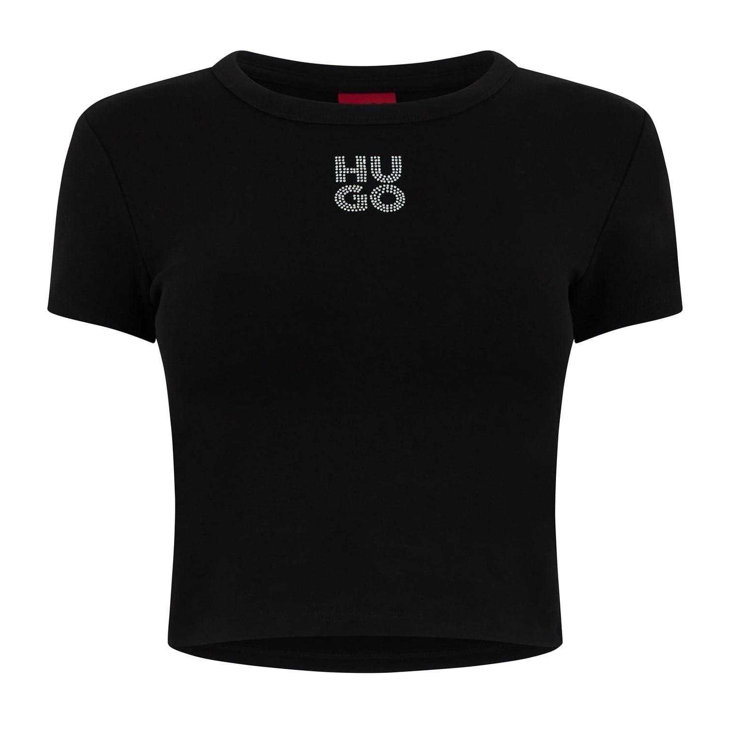 Black - Front - Hugo Womens-Ladies Cropped Slim T-Shirt