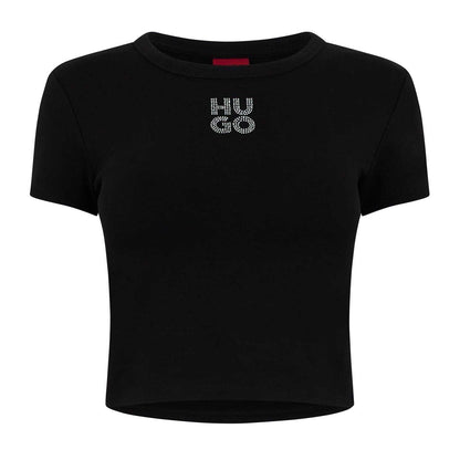 Black - Front - Hugo Womens-Ladies Cropped Slim T-Shirt
