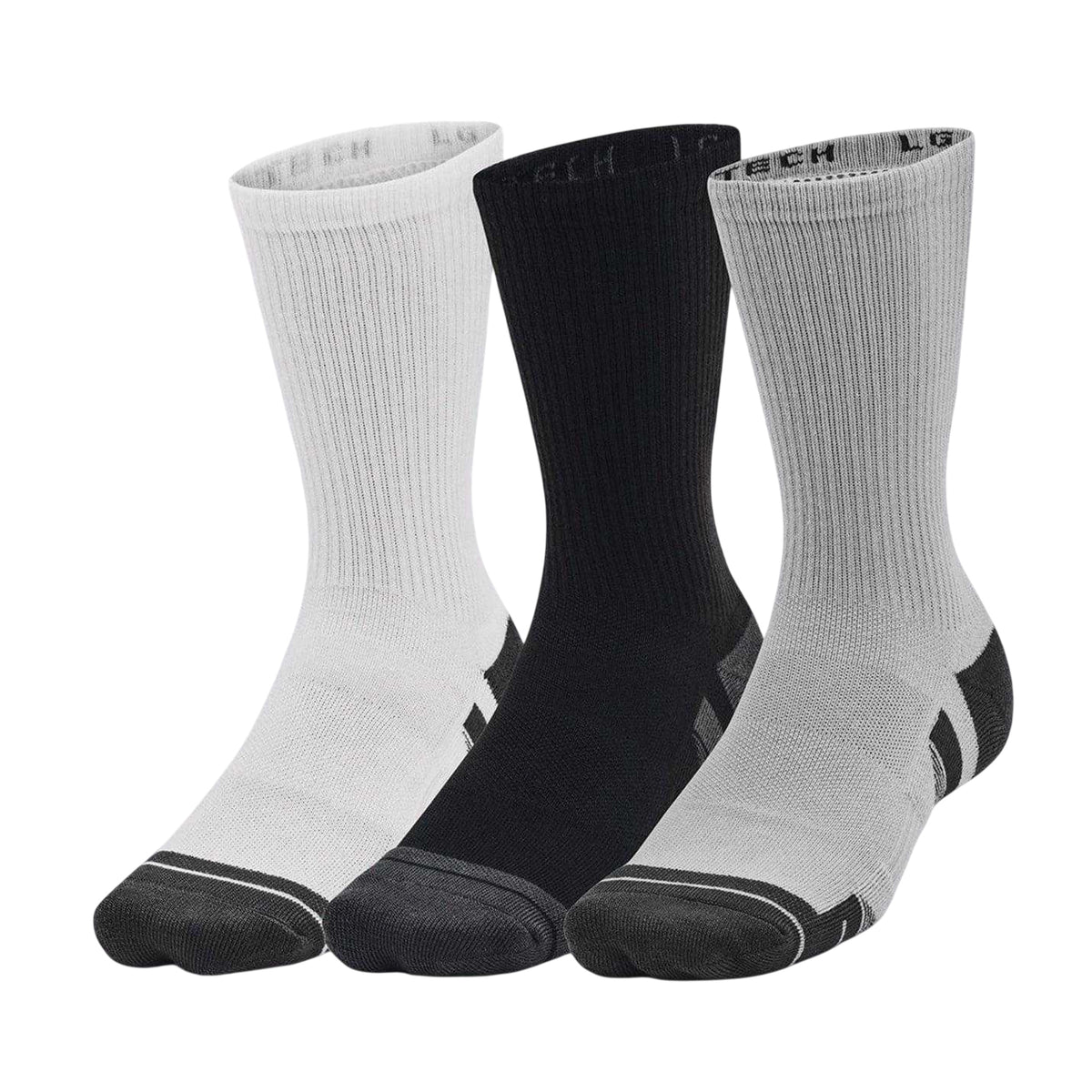 Black-Grey-White - Front - Under Armour Unisex Adult Crew Socks (Pack Of 3)