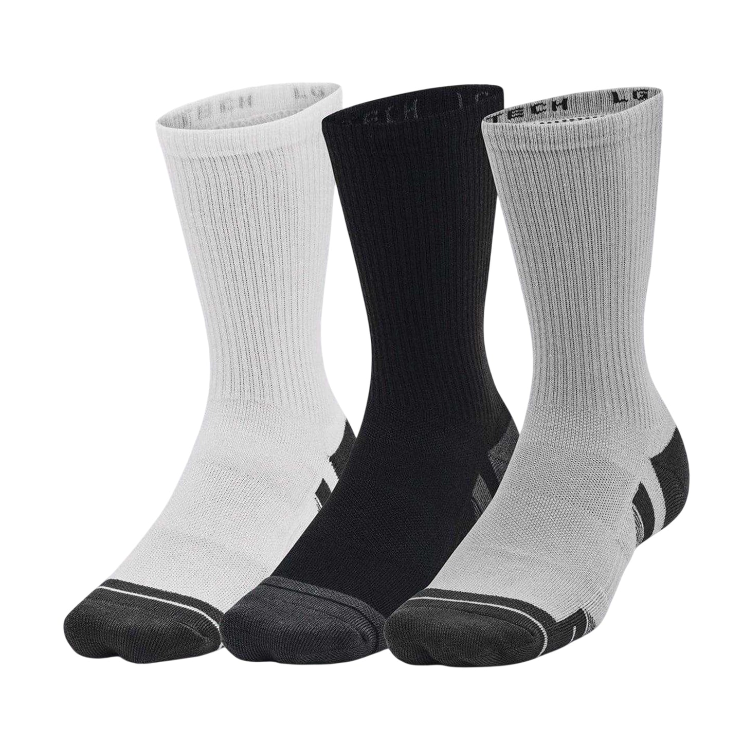 Black-Grey-White - Front - Under Armour Unisex Adult Crew Socks (Pack of 3)