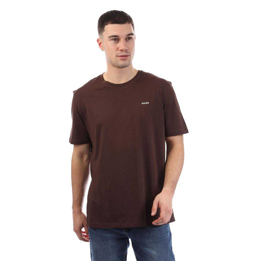 Brown - Front - Hugo Mens Dero 99 Cotton Regular T-Shirt