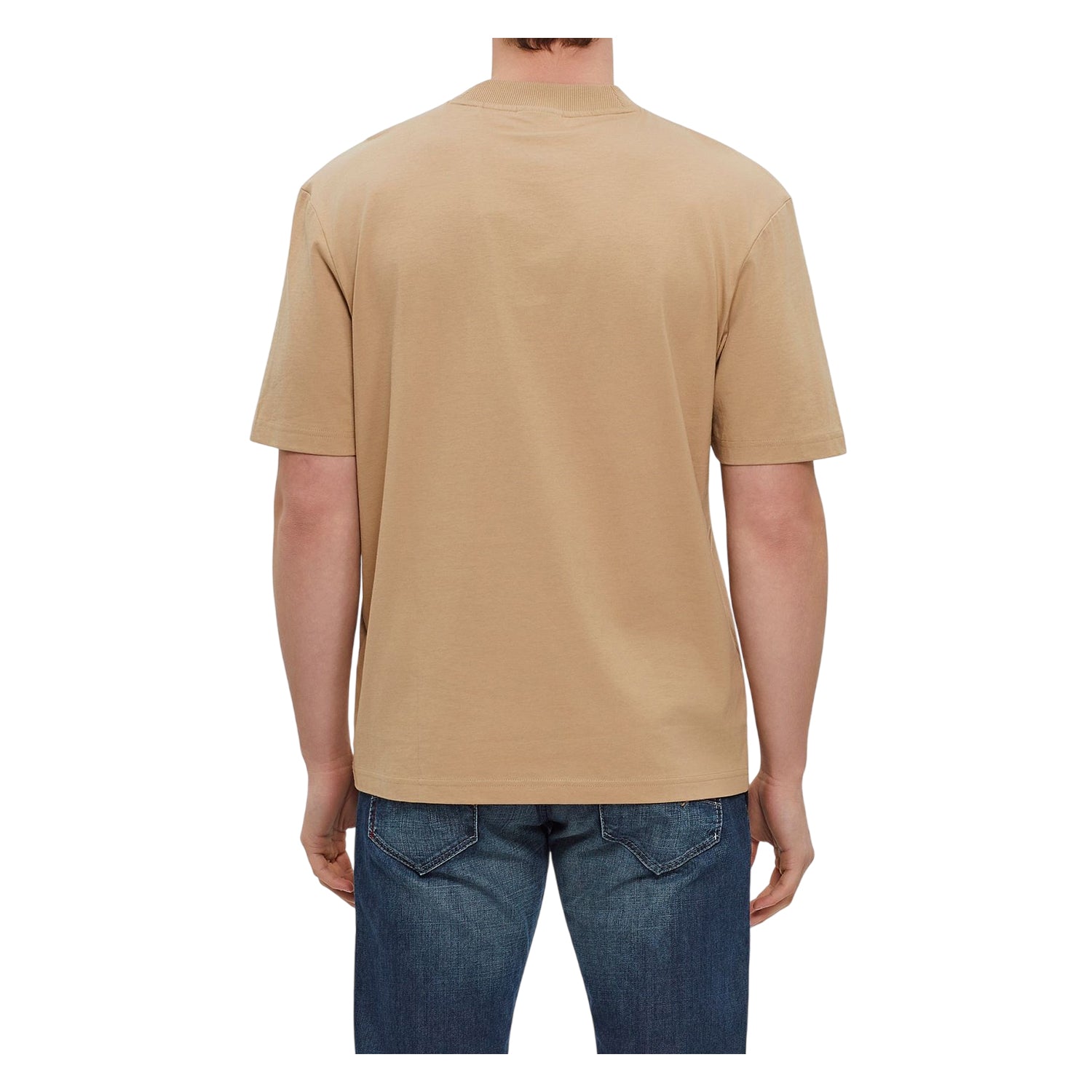 Medium Beige - Back - Hugo Mens Jersey Mock Neck Regular T-Shirt