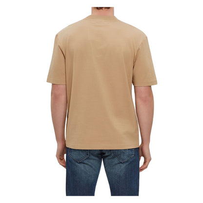 Medium Beige - Back - Hugo Mens Jersey Mock Neck Regular T-Shirt