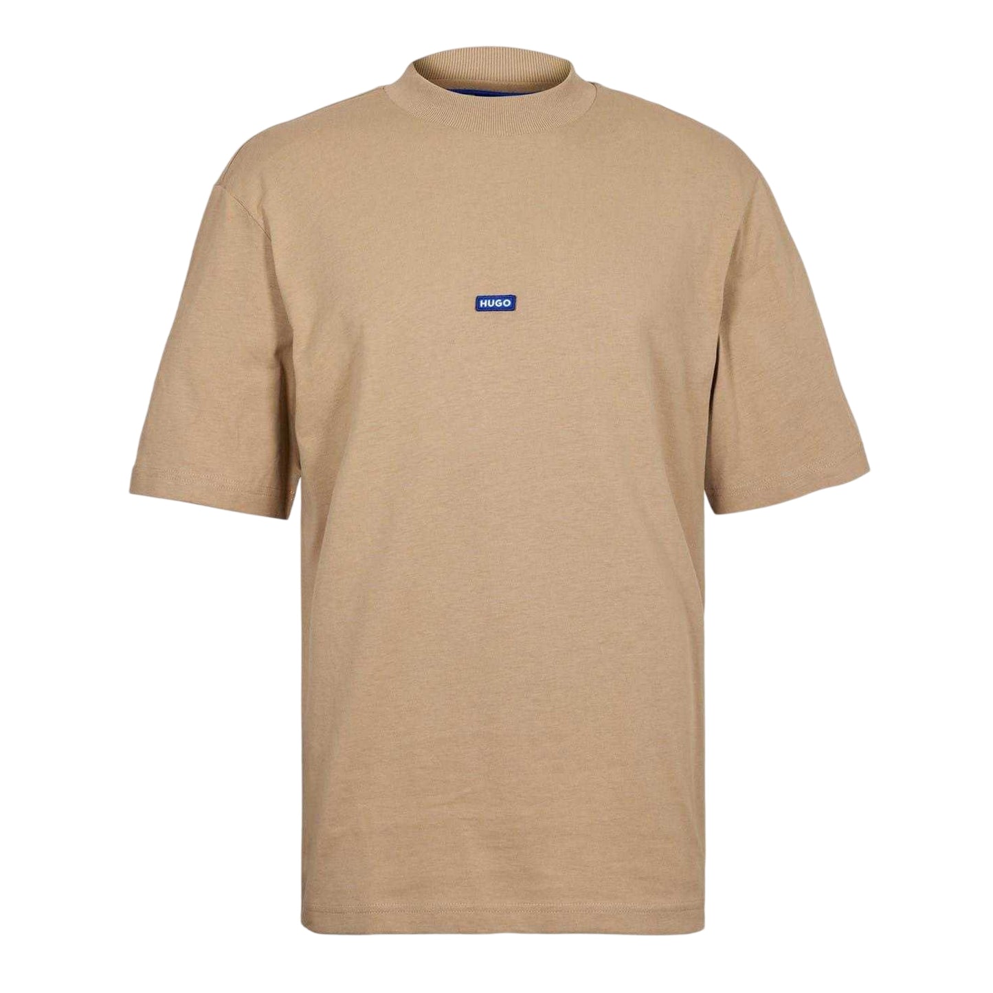 Medium Beige - Front - Hugo Mens Jersey Mock Neck Regular T-Shirt