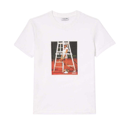 White - Front - Lacoste Womens-Ladies Printed Piqué T-Shirt