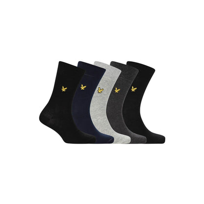 Black-Navy-Grey - Front - Lyle & Scott Mens Liam Crew Socks (Pack of 5)