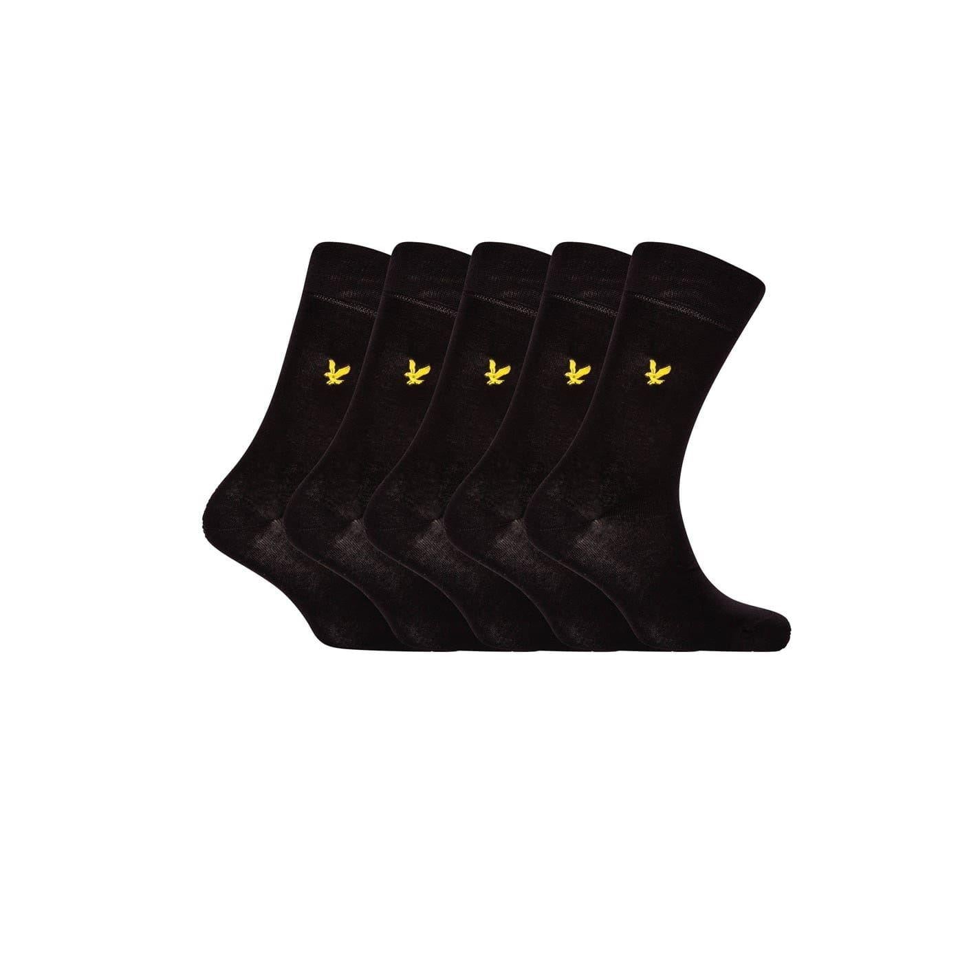Black - Front - Lyle & Scott Mens Liam Crew Socks (Pack of 5)