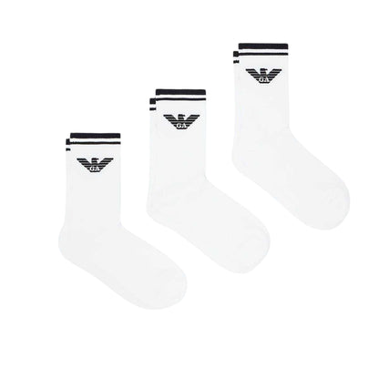 White - Front - Emporio Armani EA7 Mens Eagle Logo Crew Socks (Pack of 3)