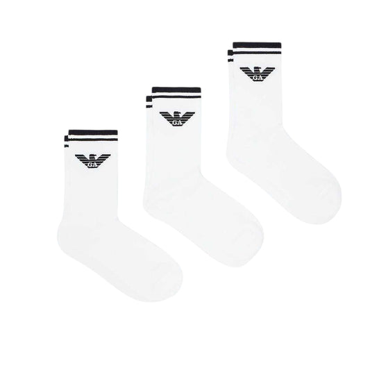 White - Front - Emporio Armani EA7 Mens Eagle Logo Crew Socks (Pack of 3)