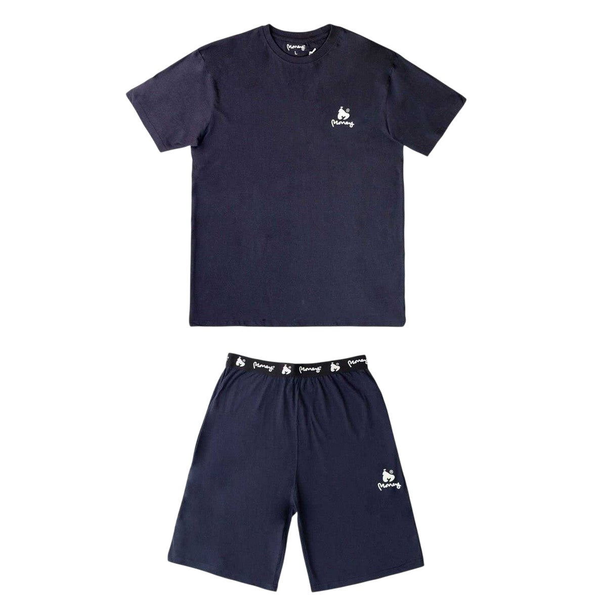 Navy - Front - Money Mens Cotton Lounge T-Shirt & Shorts Set