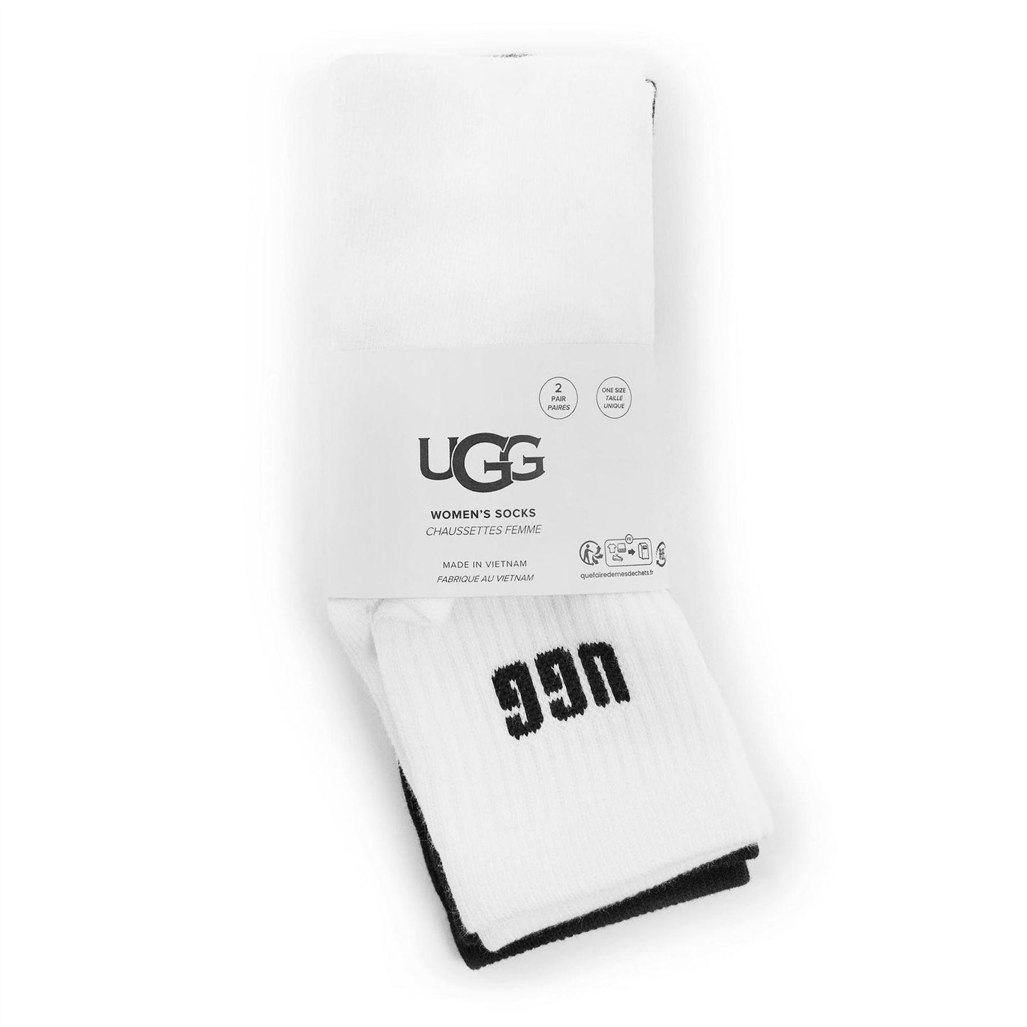 White-Black - Front - UGG Unisex Adult Quinlin Logo Socks (Pack of 2)