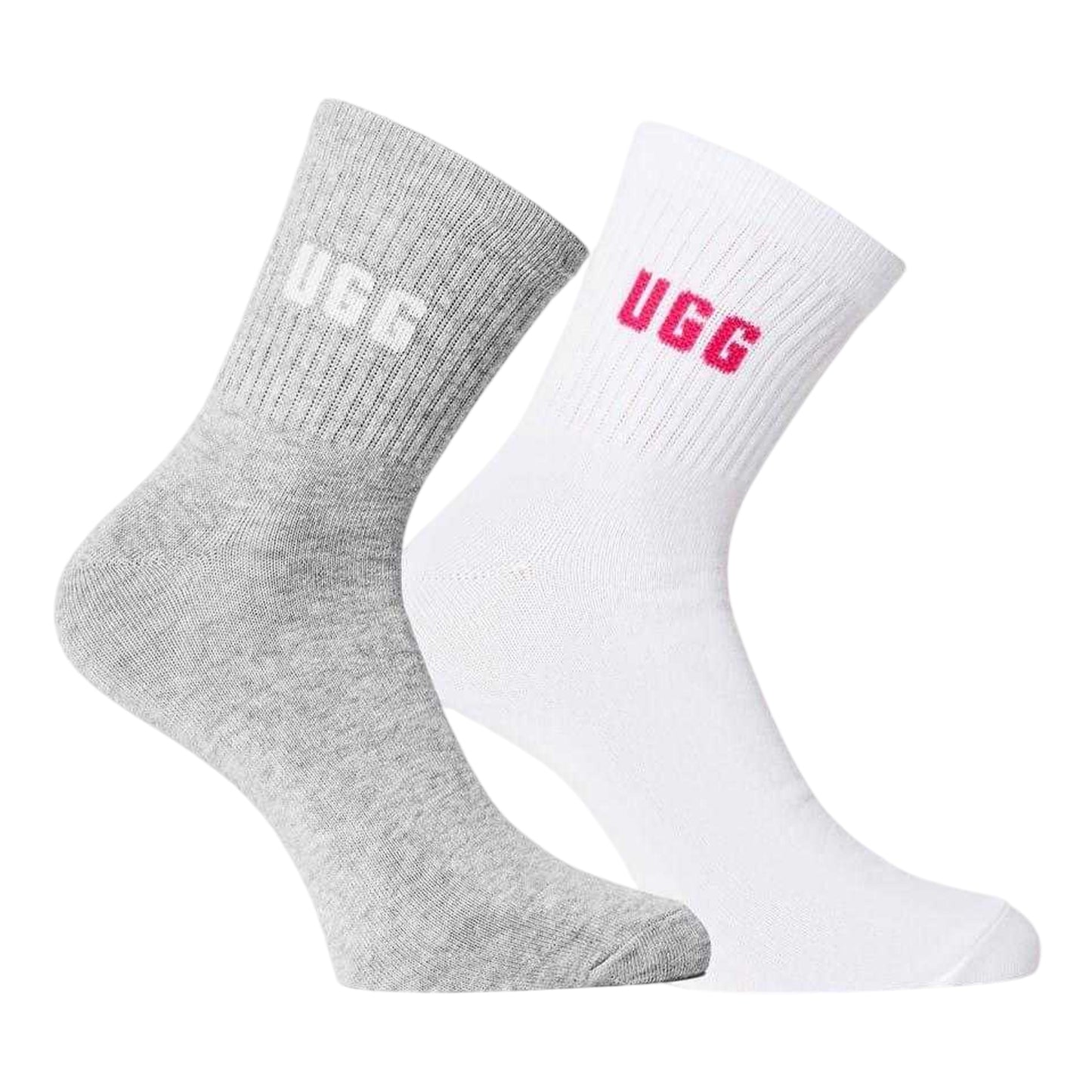 White-Grey - Front - UGG Unisex Adult Quinlin Logo Socks (Pack of 2)