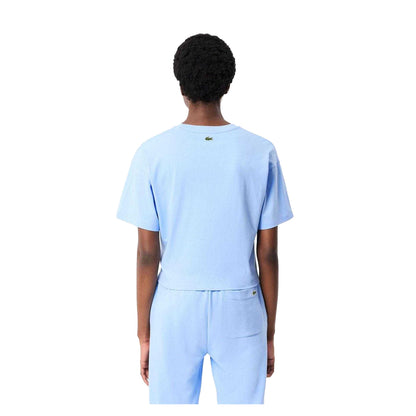 Light Blue - Back - Lacoste Womens-Ladies Logo Heavy Cotton Relaxed Fit T-Shirt