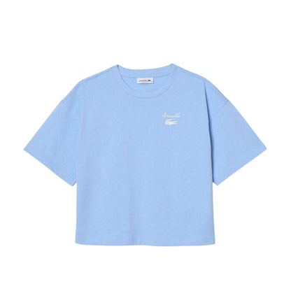 Light Blue - Front - Lacoste Womens-Ladies Logo Heavy Cotton Relaxed Fit T-Shirt