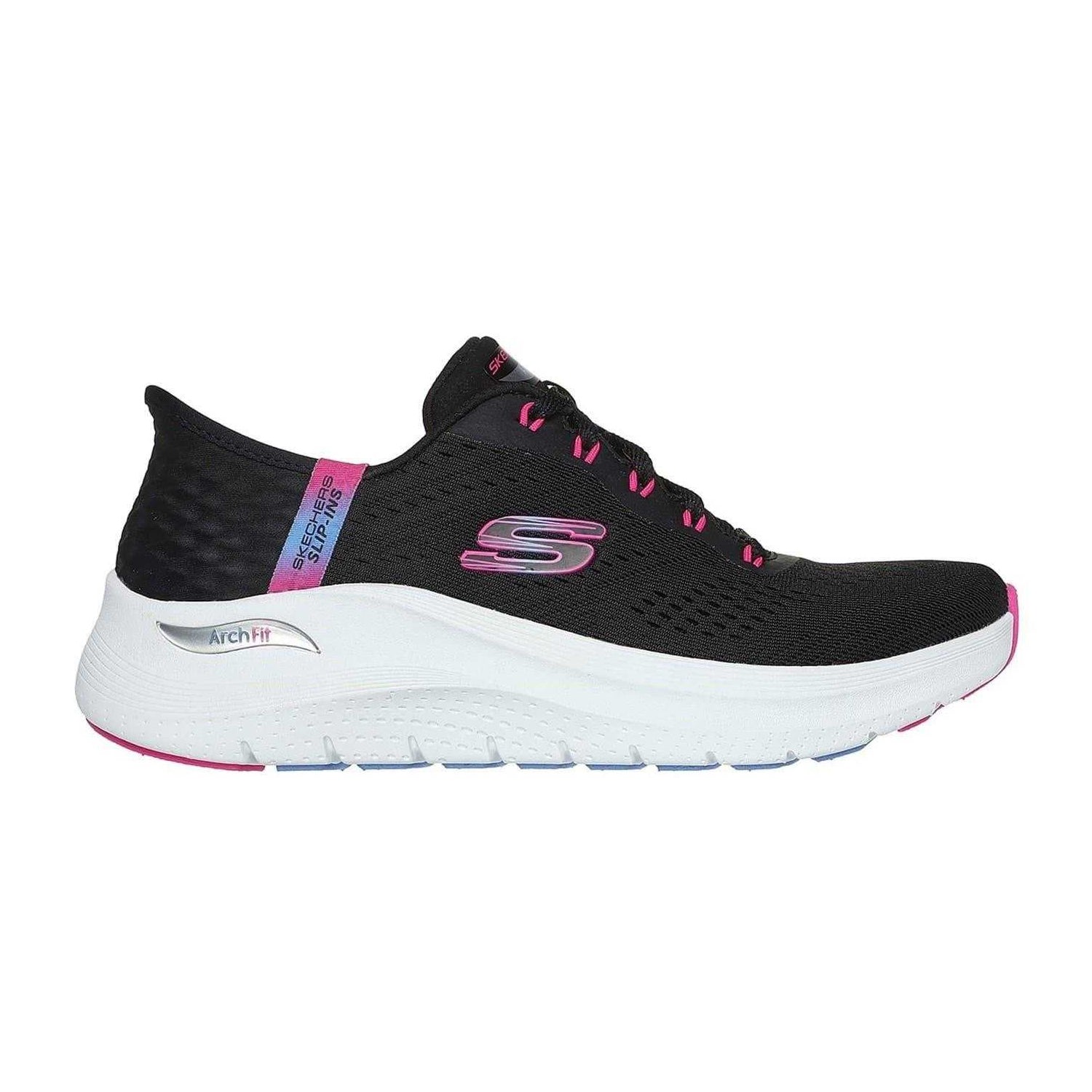 Black-Hot Pink - Side - Skechers Womens-Ladies Arch Fit 2.0 - Easy Chic Slip-In Trainers