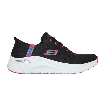 Black-Hot Pink - Side - Skechers Womens-Ladies Arch Fit 2.0 - Easy Chic Slip-In Trainers