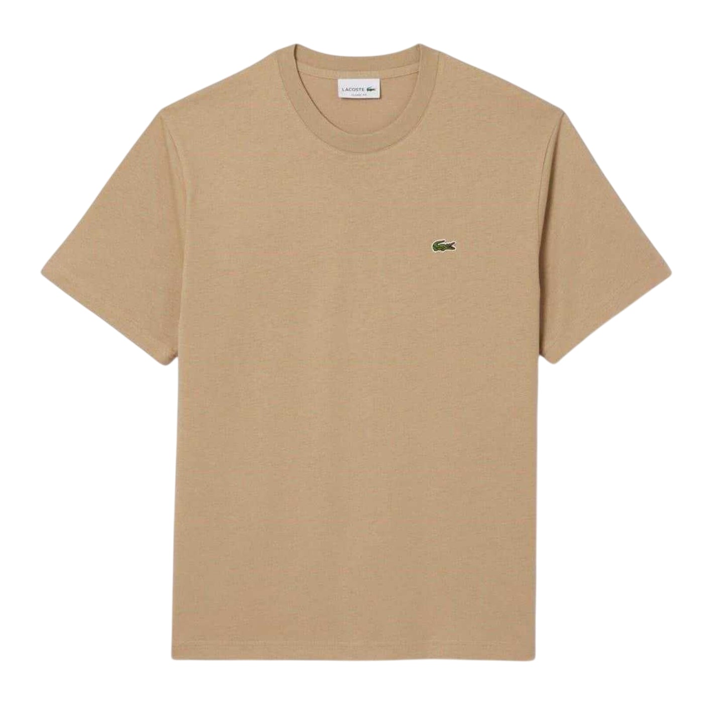 Beige - Front - Lacoste Mens Embroidered Logo Premium Cotton T-Shirt