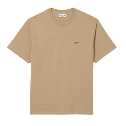 Beige - Front - Lacoste Mens Embroidered Logo Premium Cotton T-Shirt