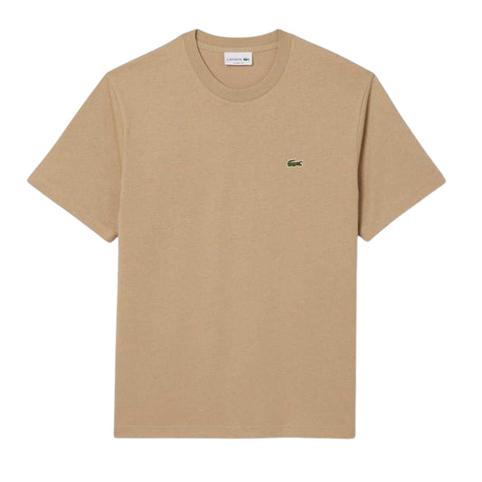 Beige - Front - Lacoste Mens Embroidered Logo Premium Cotton T-Shirt