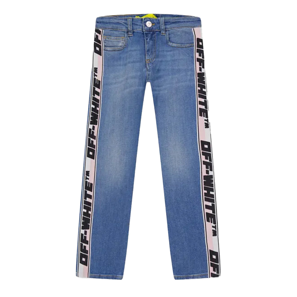 Light Blue - Front - Off White Childrens-Kids Denim Banded Logo Jeans