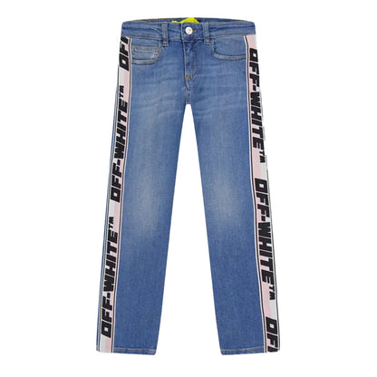 Light Blue - Front - Off White Childrens-Kids Denim Banded Logo Jeans