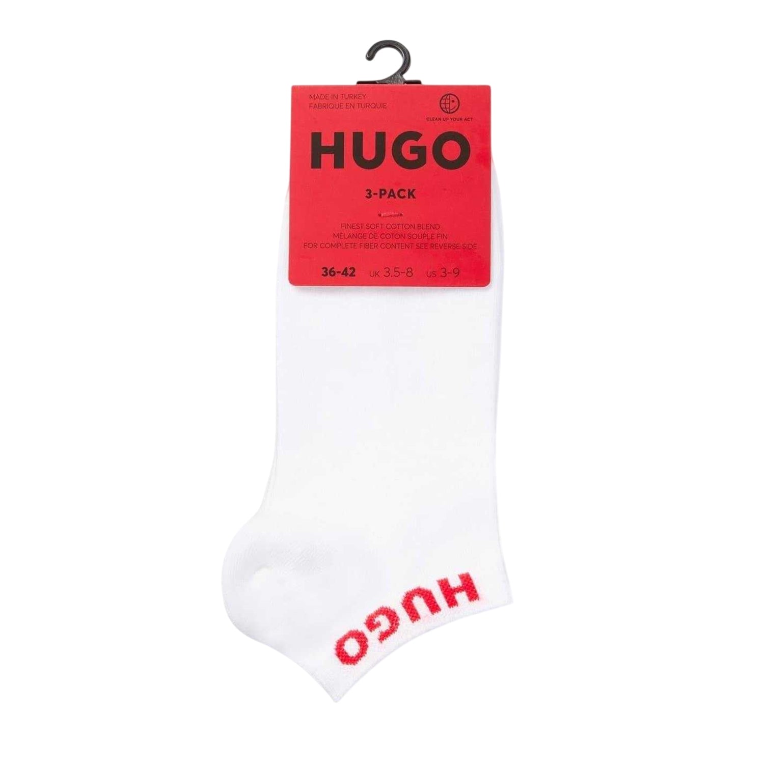 White - Side - Hugo Unisex Adult Logo Ankle Socks (Pack of 3)