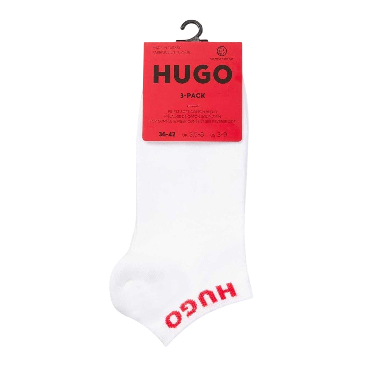 White - Side - Hugo Unisex Adult Logo Ankle Socks (Pack of 3)