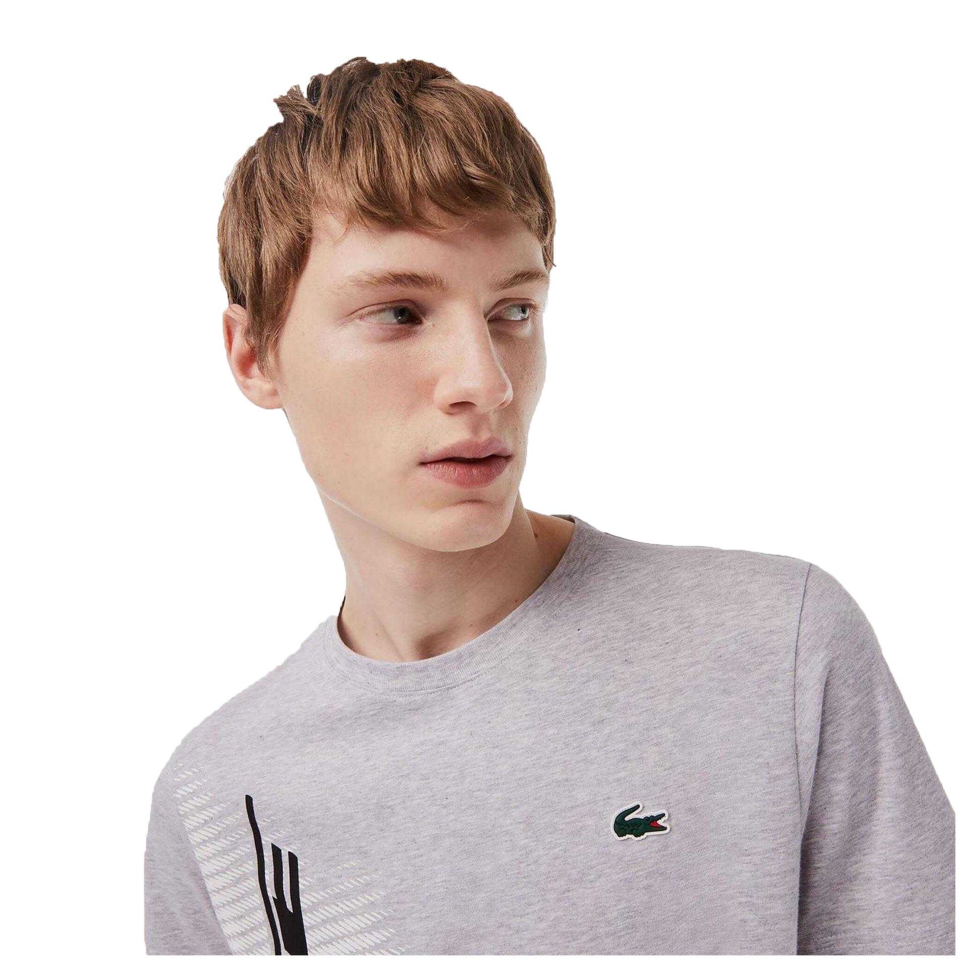 Grey - Side - Lacoste Mens Logo Loose T-Shirt