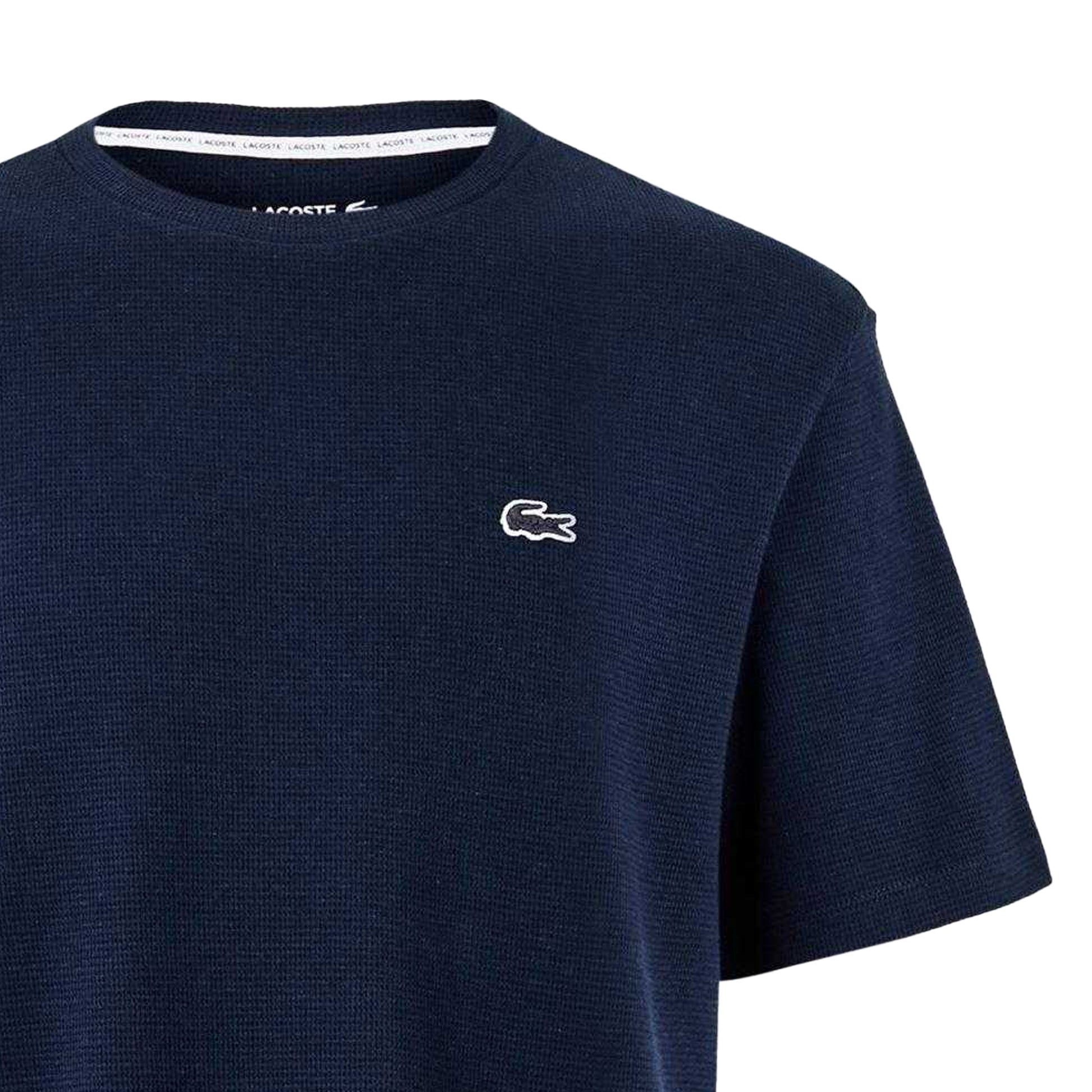 Navy - Back - Lacoste Mens Waffle Cotton Blend T-Shirt