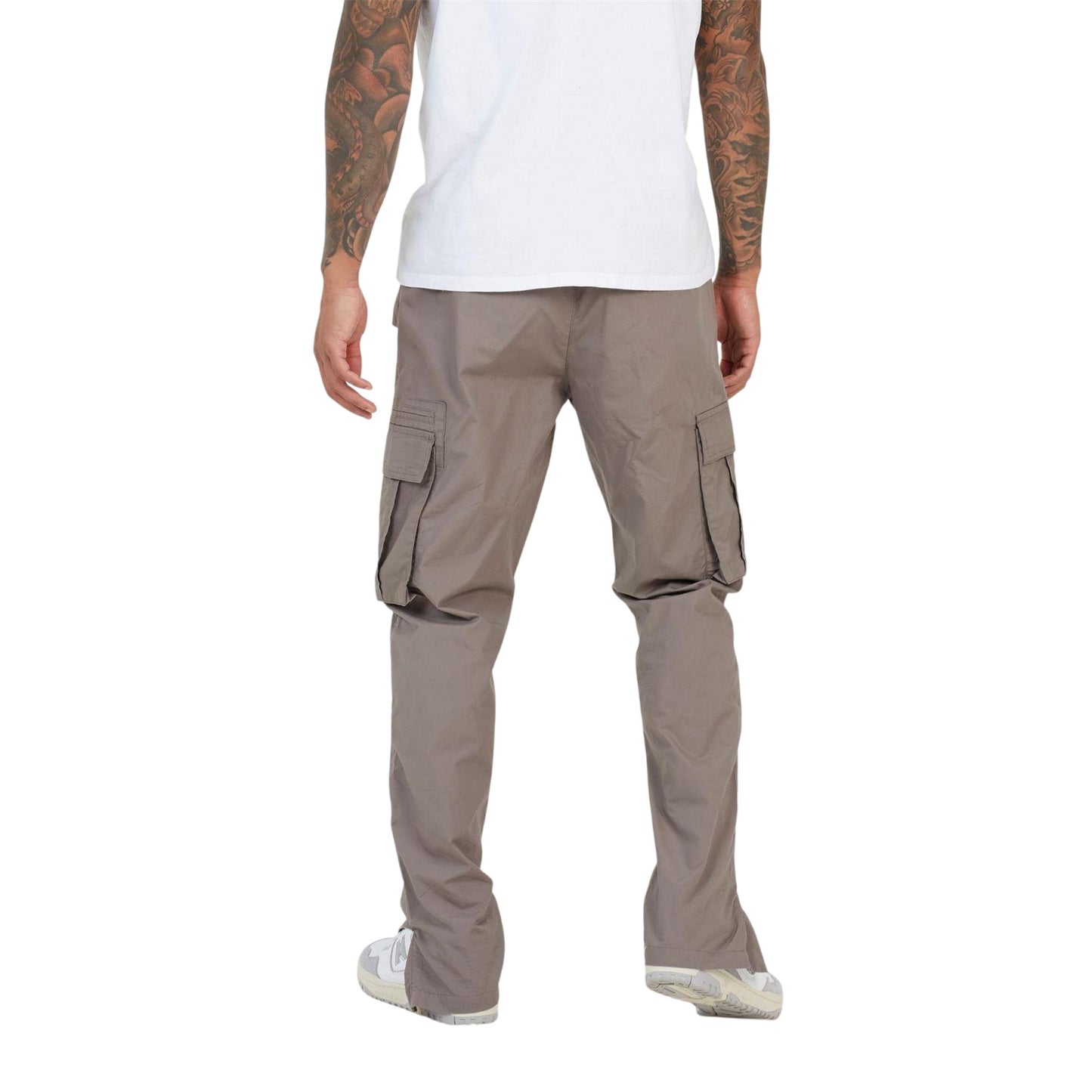 Taupe - Back - Brave Soul Mens Relaxed Fit Cargo Trousers