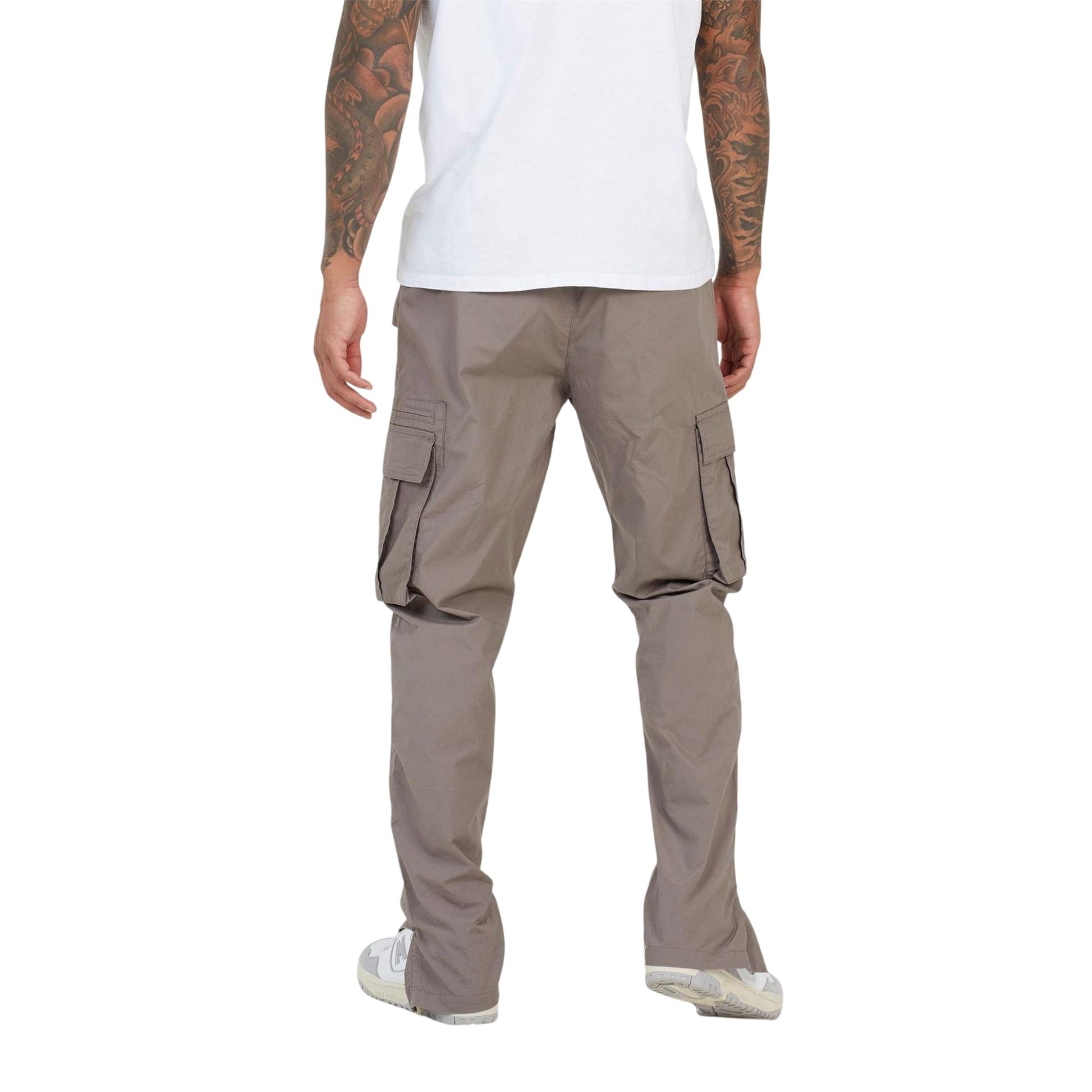 Taupe - Back - Brave Soul Mens Relaxed Fit Cargo Trousers
