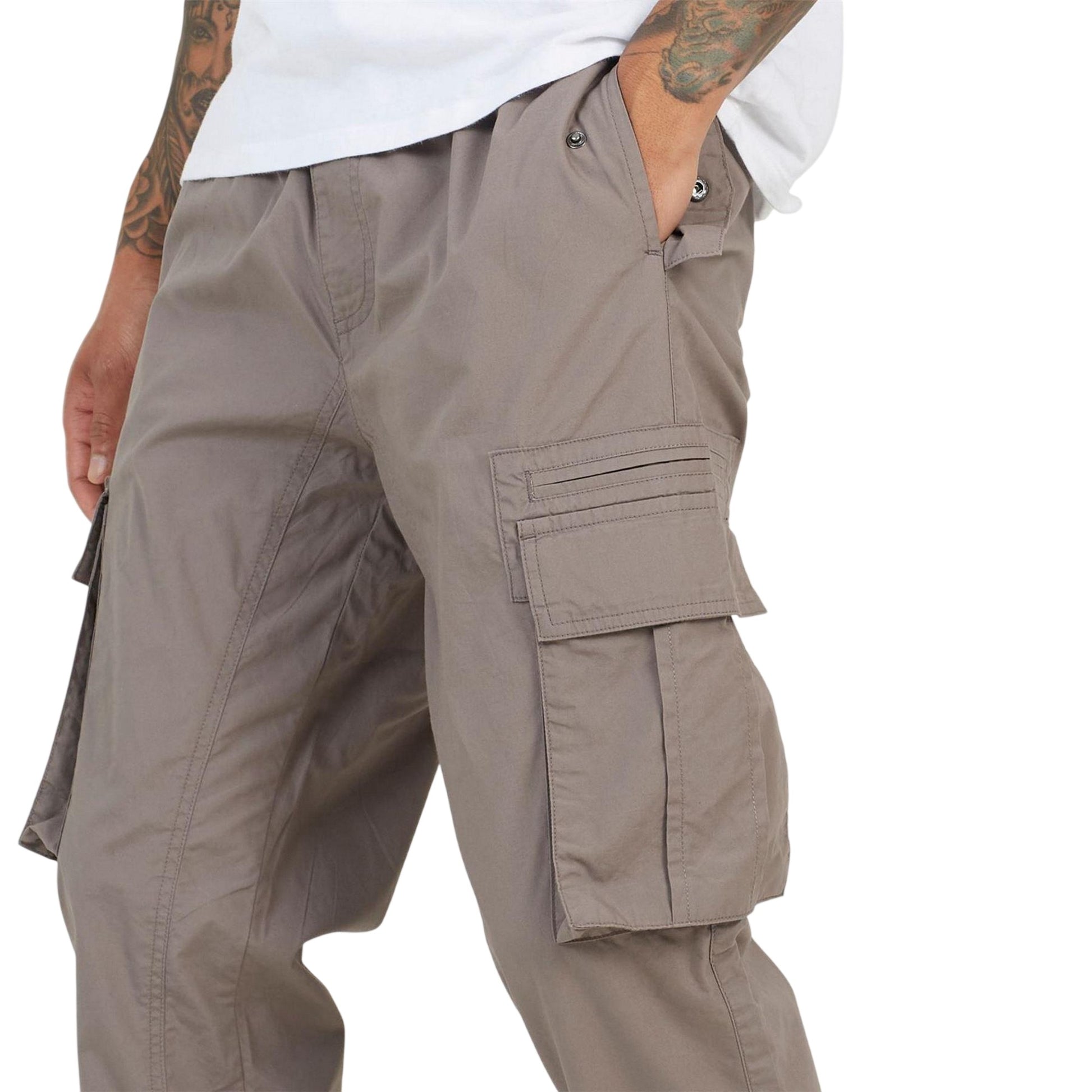 Taupe - Side - Brave Soul Mens Relaxed Fit Cargo Trousers