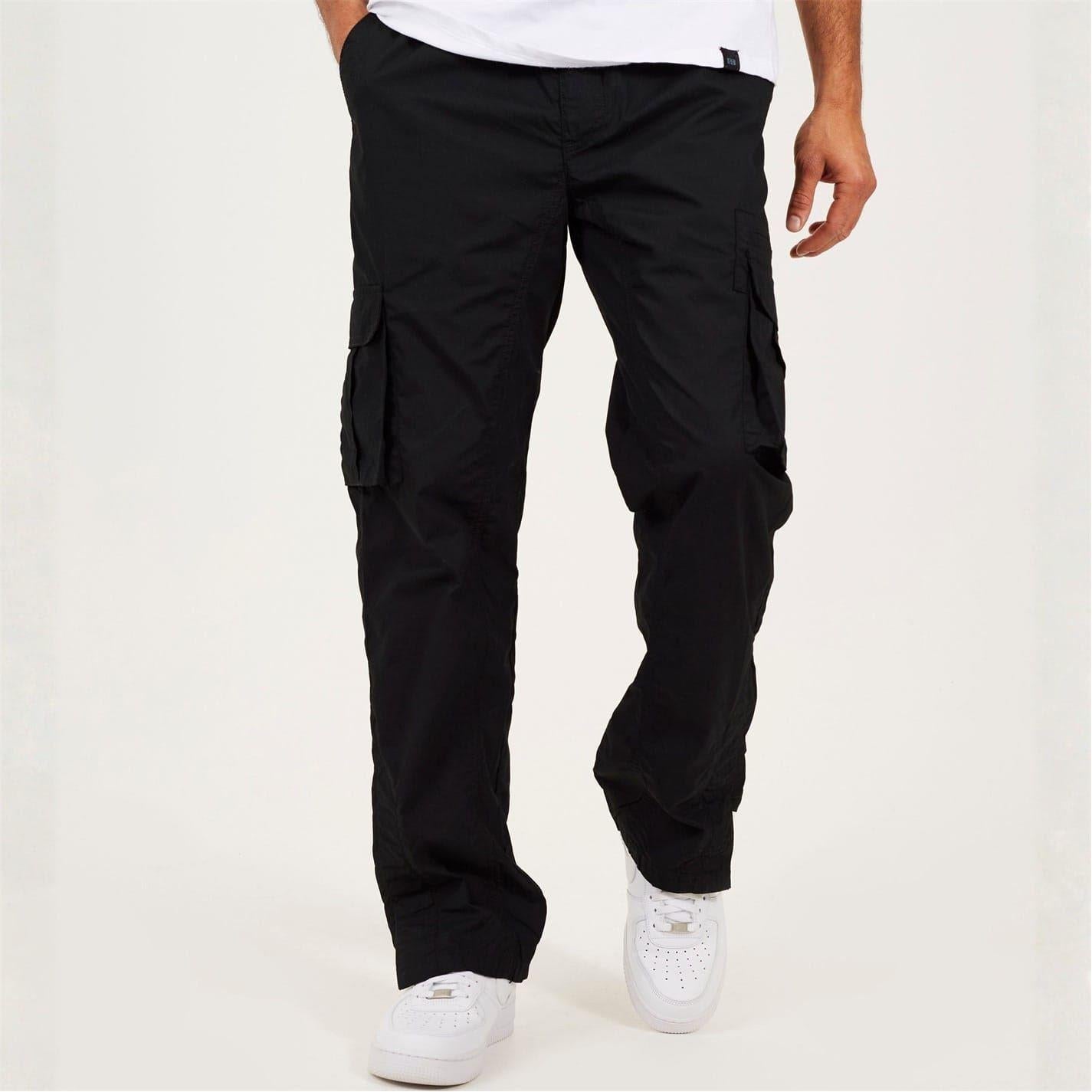 Black - Front - Brave Soul Mens Relaxed Fit Cargo Trousers