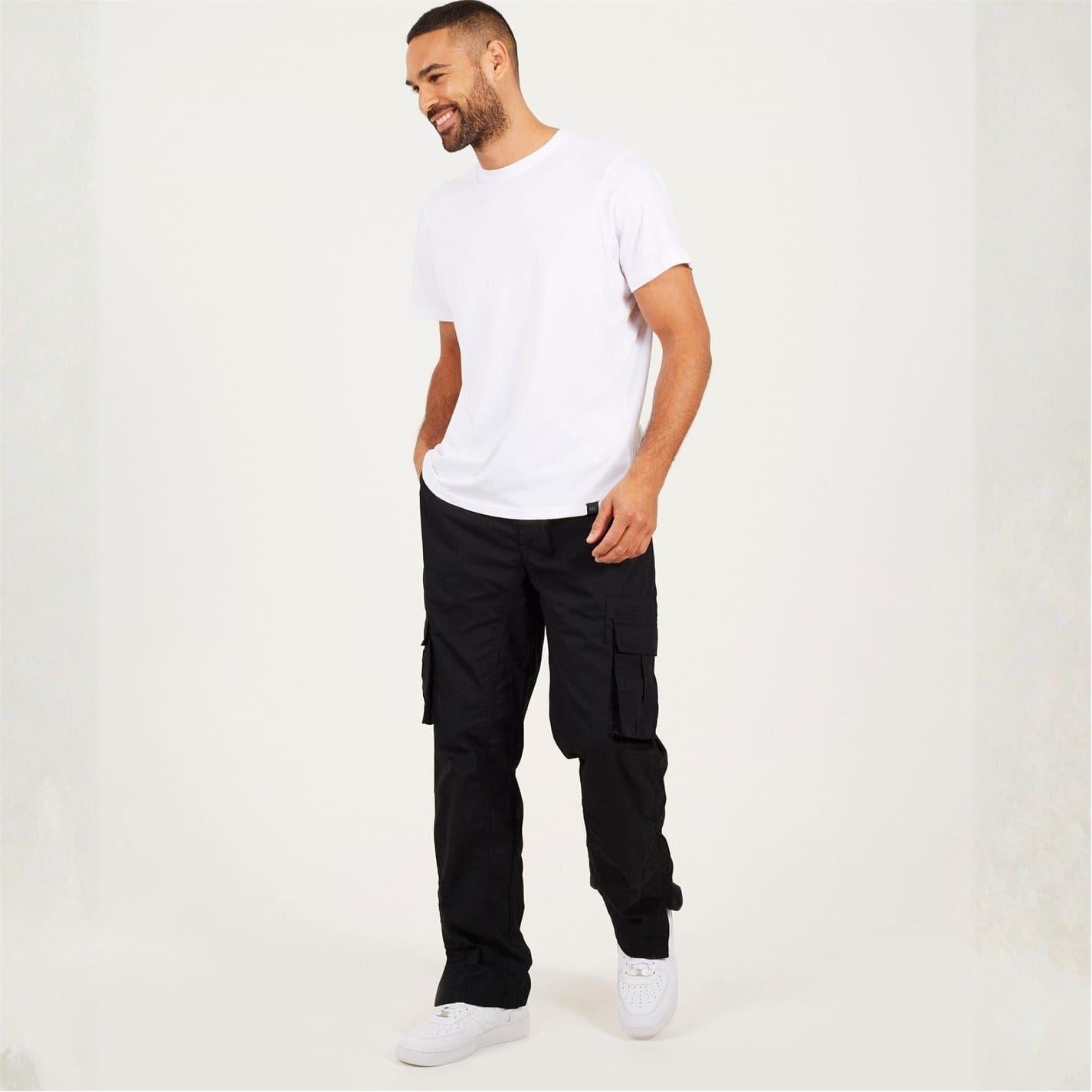 Black - Lifestyle - Brave Soul Mens Relaxed Fit Cargo Trousers