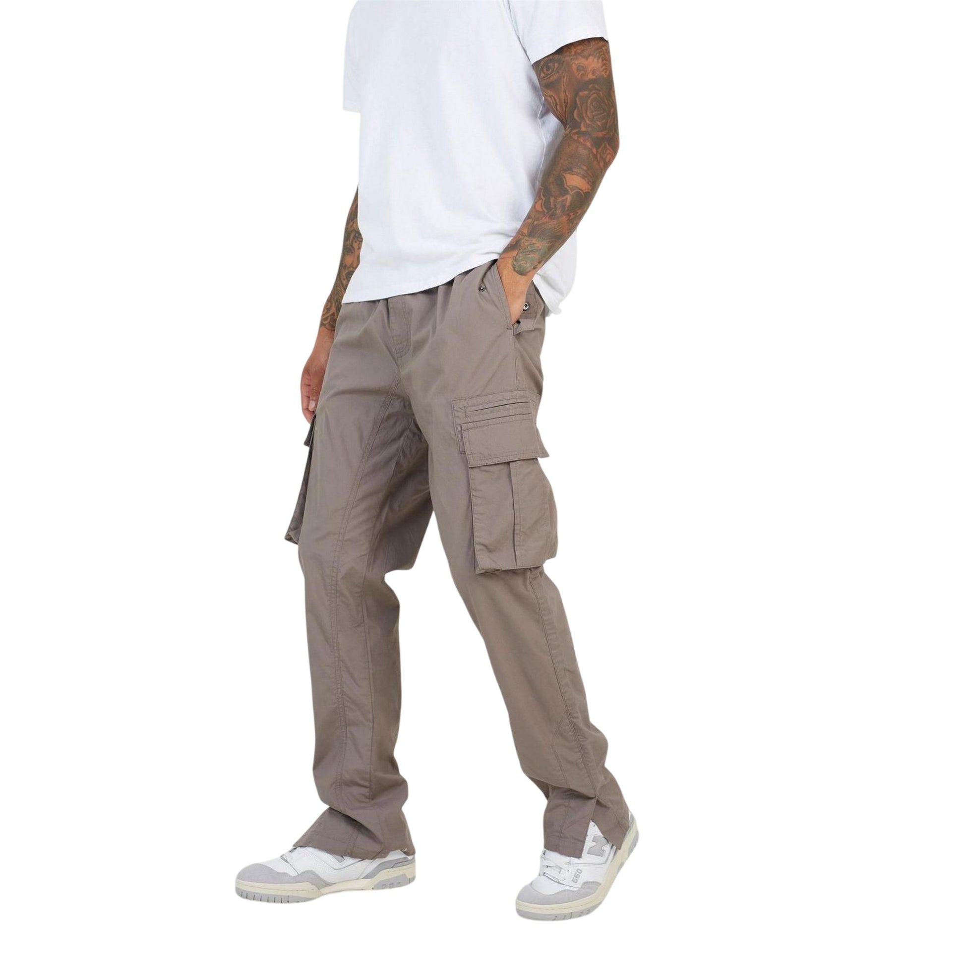 Taupe - Front - Brave Soul Mens Relaxed Fit Cargo Trousers