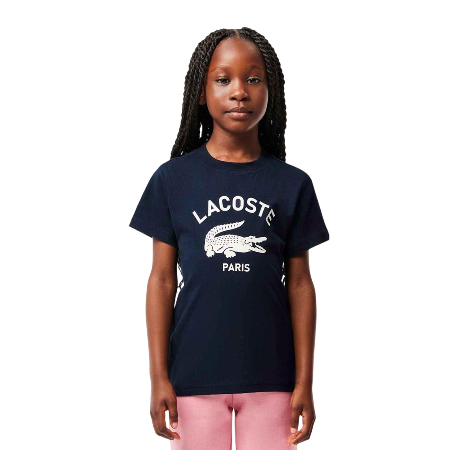 Navy - Back - Lacoste Childrens-Kids Paris Organic Cotton Regular T-Shirt