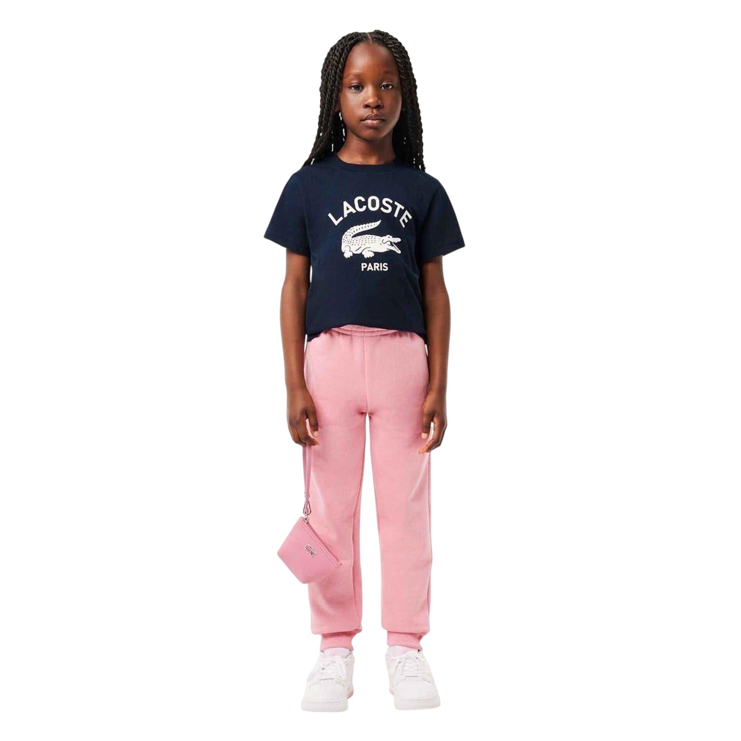 Navy - Side - Lacoste Childrens-Kids Paris Organic Cotton Regular T-Shirt