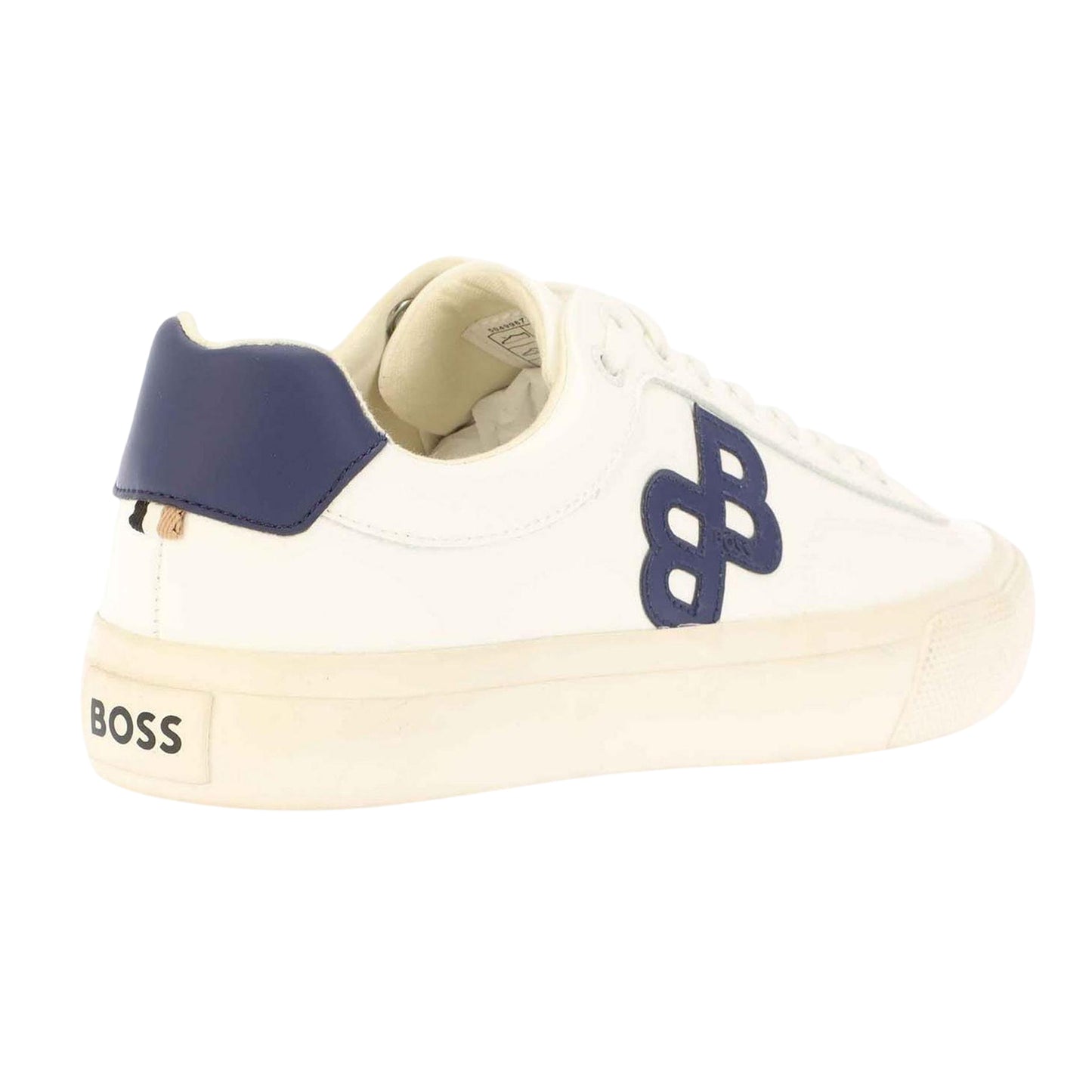 White - Back - Boss Mens Aiden Leather Tennis Flat Trainers