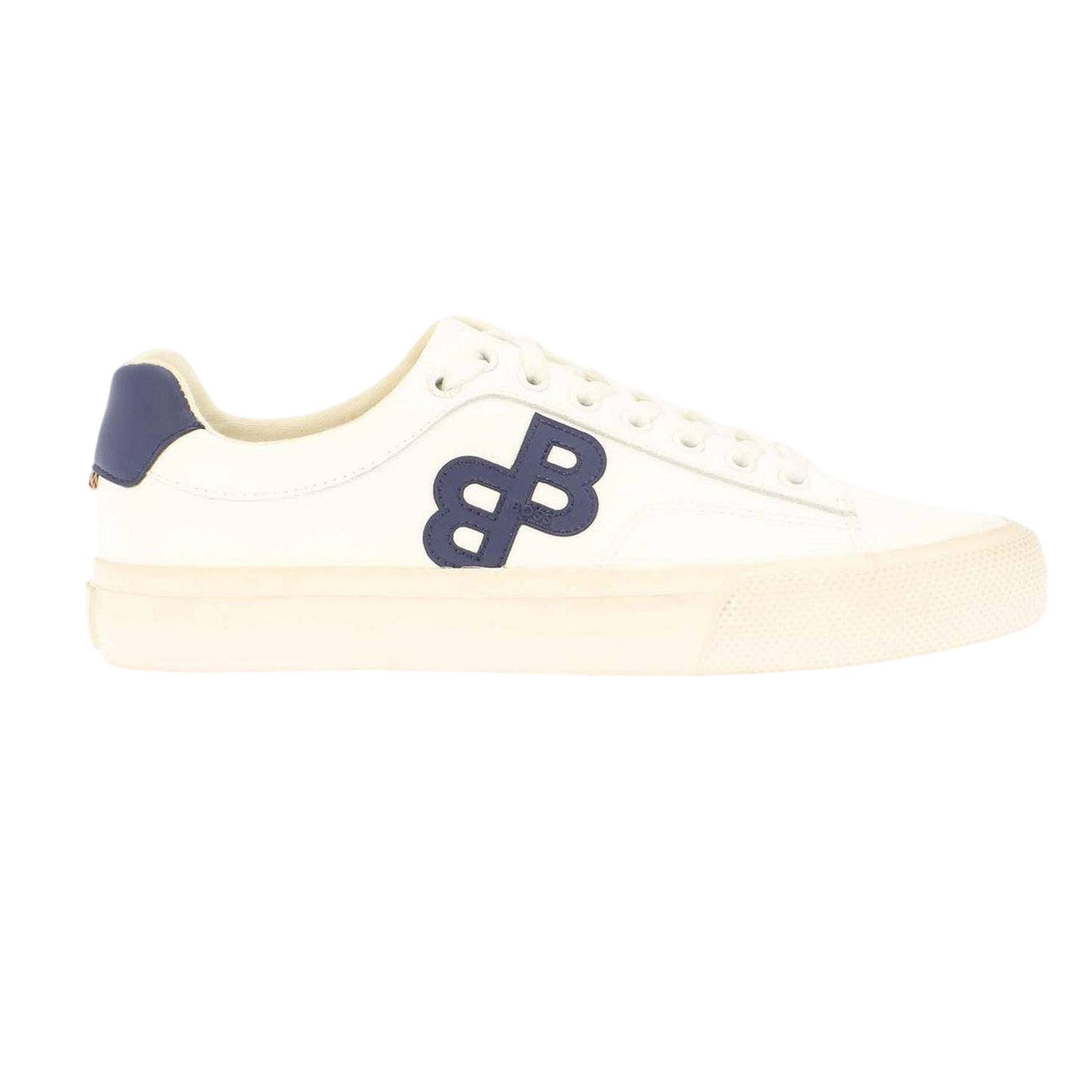 White - Side - Boss Mens Aiden Leather Tennis Flat Trainers