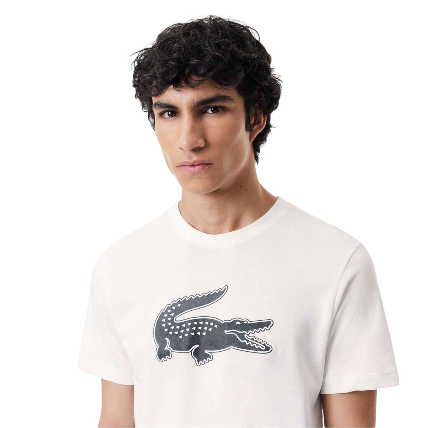White - Side - Lacoste Mens Logo Quick Dry Regular T-Shirt