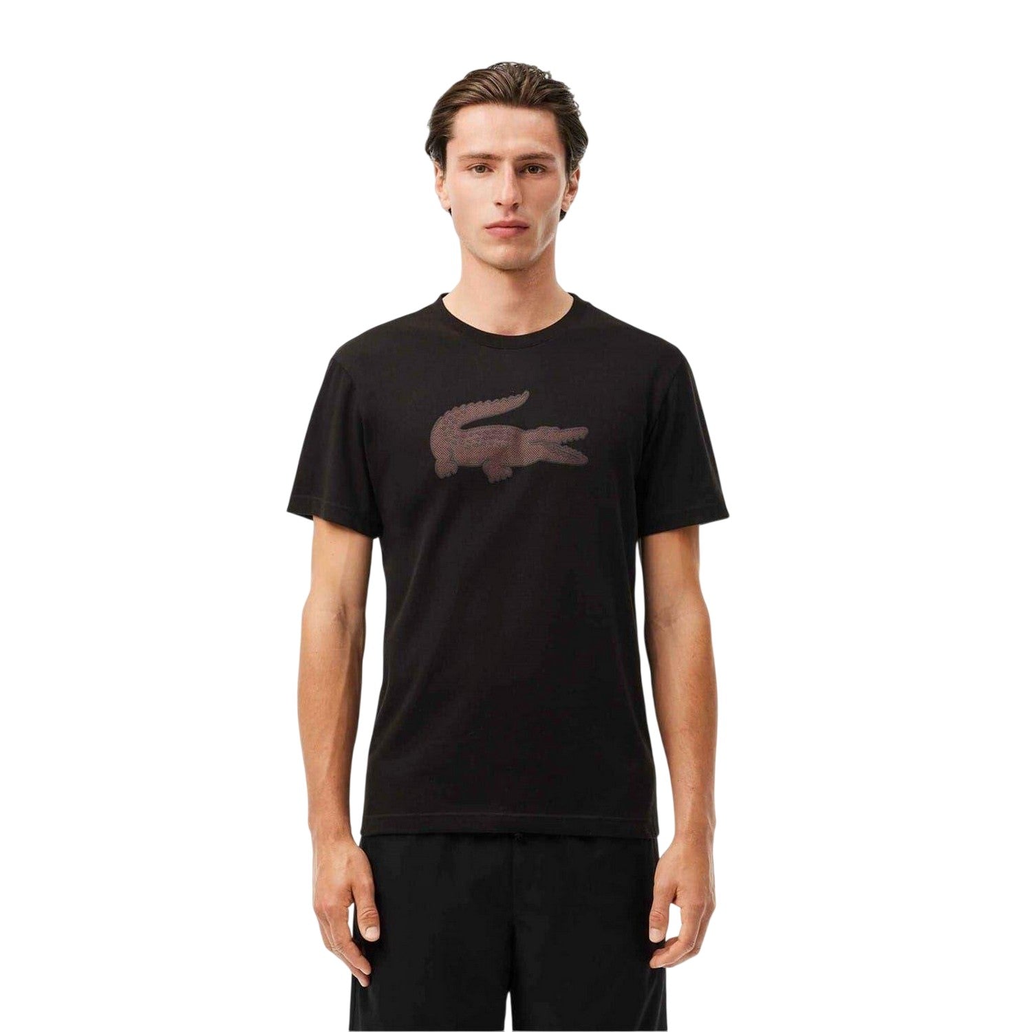 Black - Front - Lacoste Mens Logo Quick Dry Regular T-Shirt